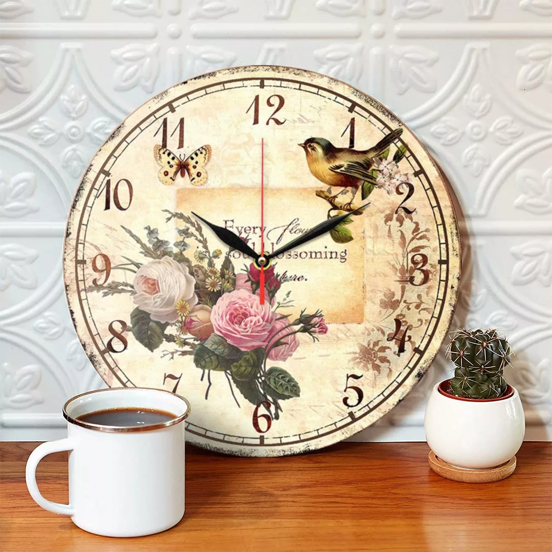 ساعت دیواری طرح گل و پروانه و پرنده کد 1295