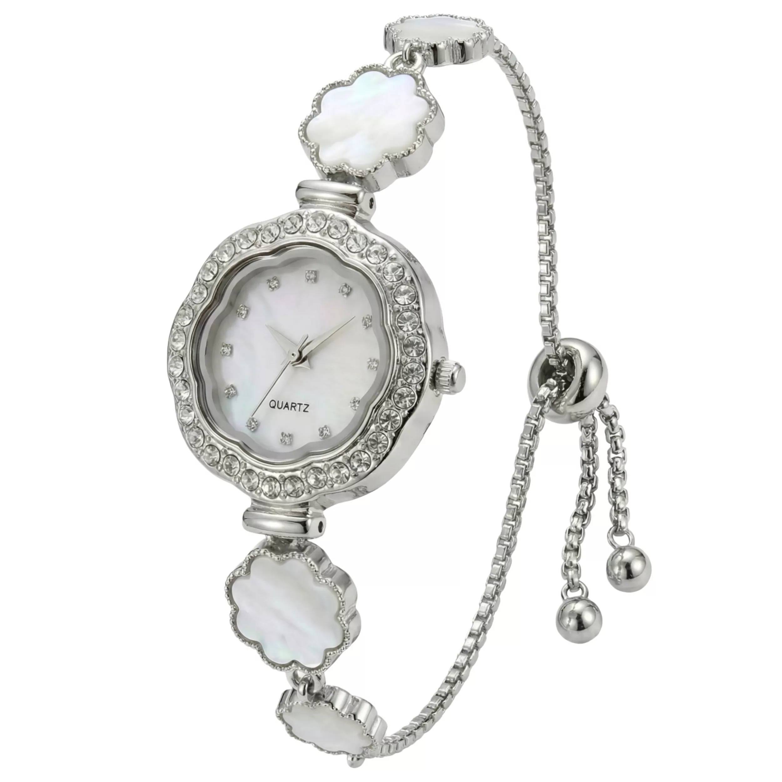 ساعت مچی عقربه‌ای کوارتز زنانه مدل لوکس قاب دور نگین قفل کرواتی کد ۵