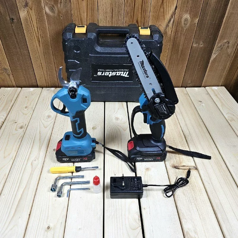 کیت اره زنجیری شارژی و قیچی شارژی مستر مدل 36V مجموعه دو عددی