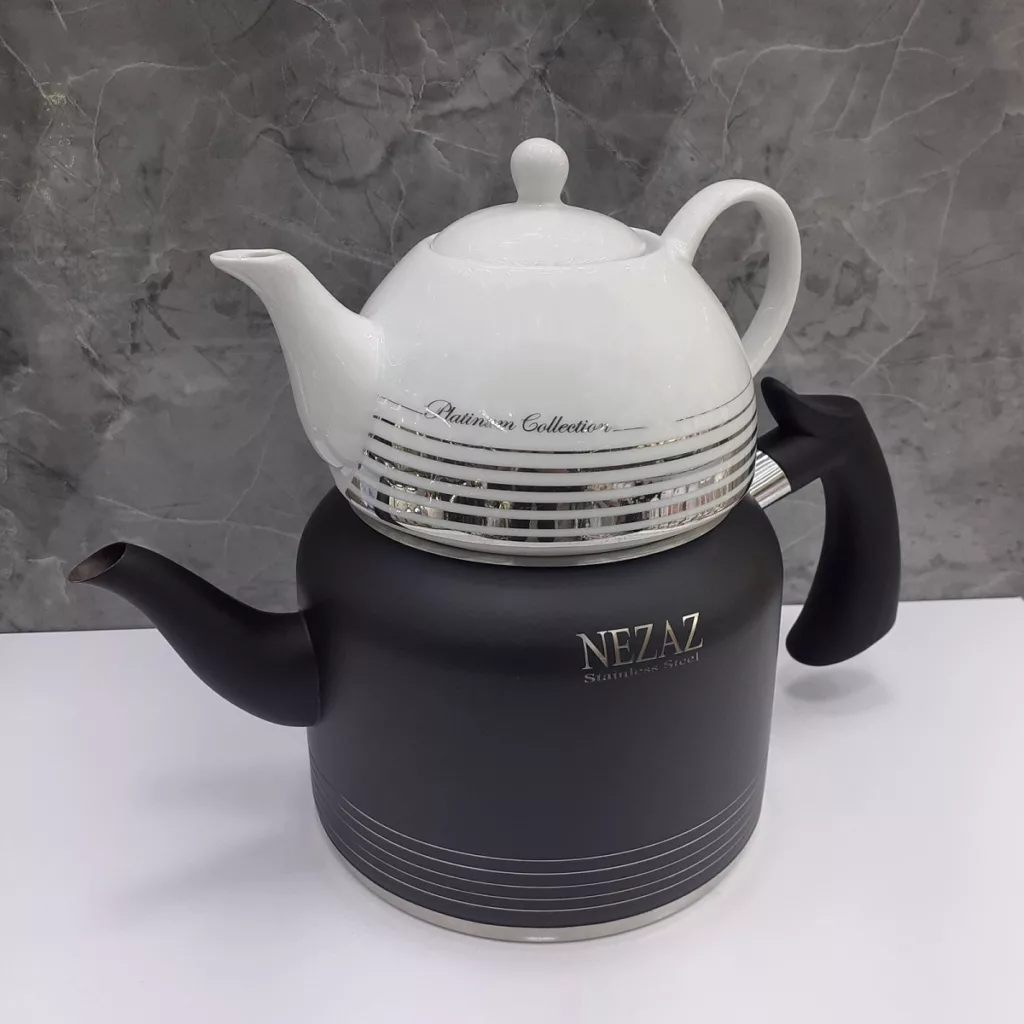 ست کتری و قوری نزاز مدل لوله دار طرح رنگی