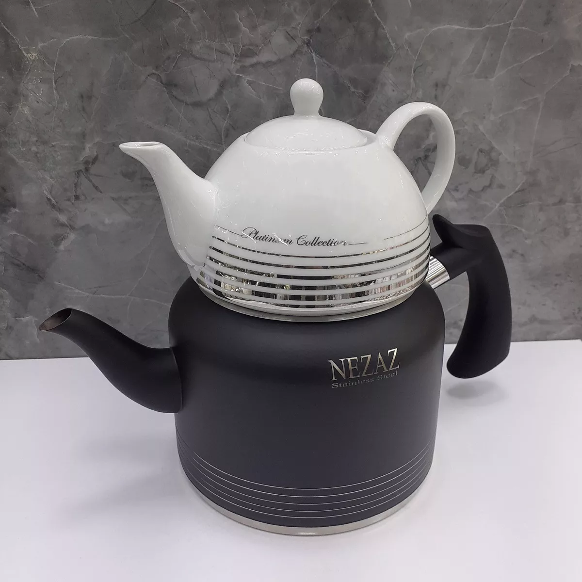 ست کتری و قوری نزاز مدل لوله دار طرح رنگی