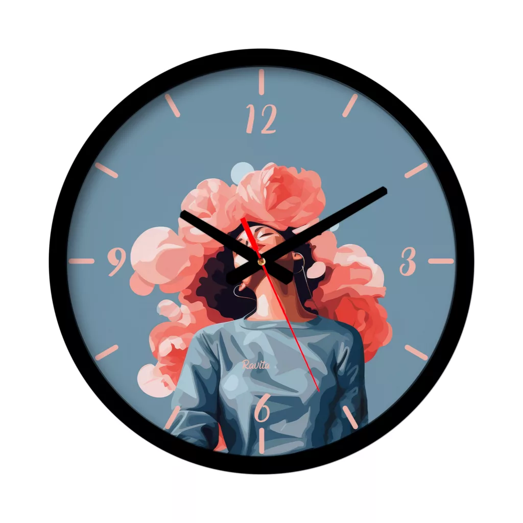 ساعت دیواری کوارتز راویتا مدل دختر و گل کد 3708