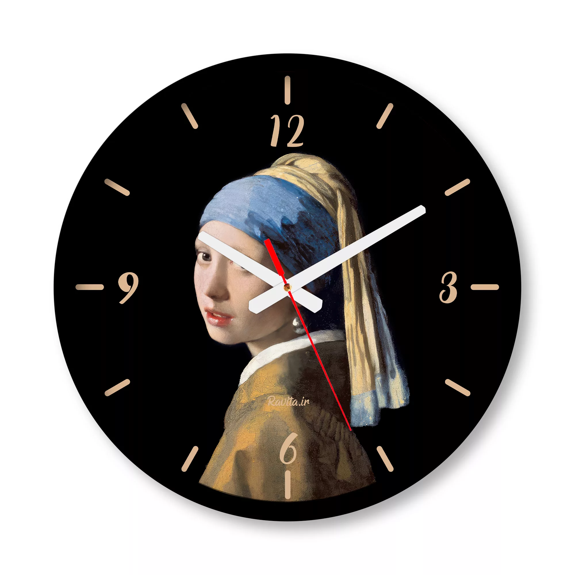 ساعت دیواری راویتا مدل دختری با گشواره مروارید کد 3553