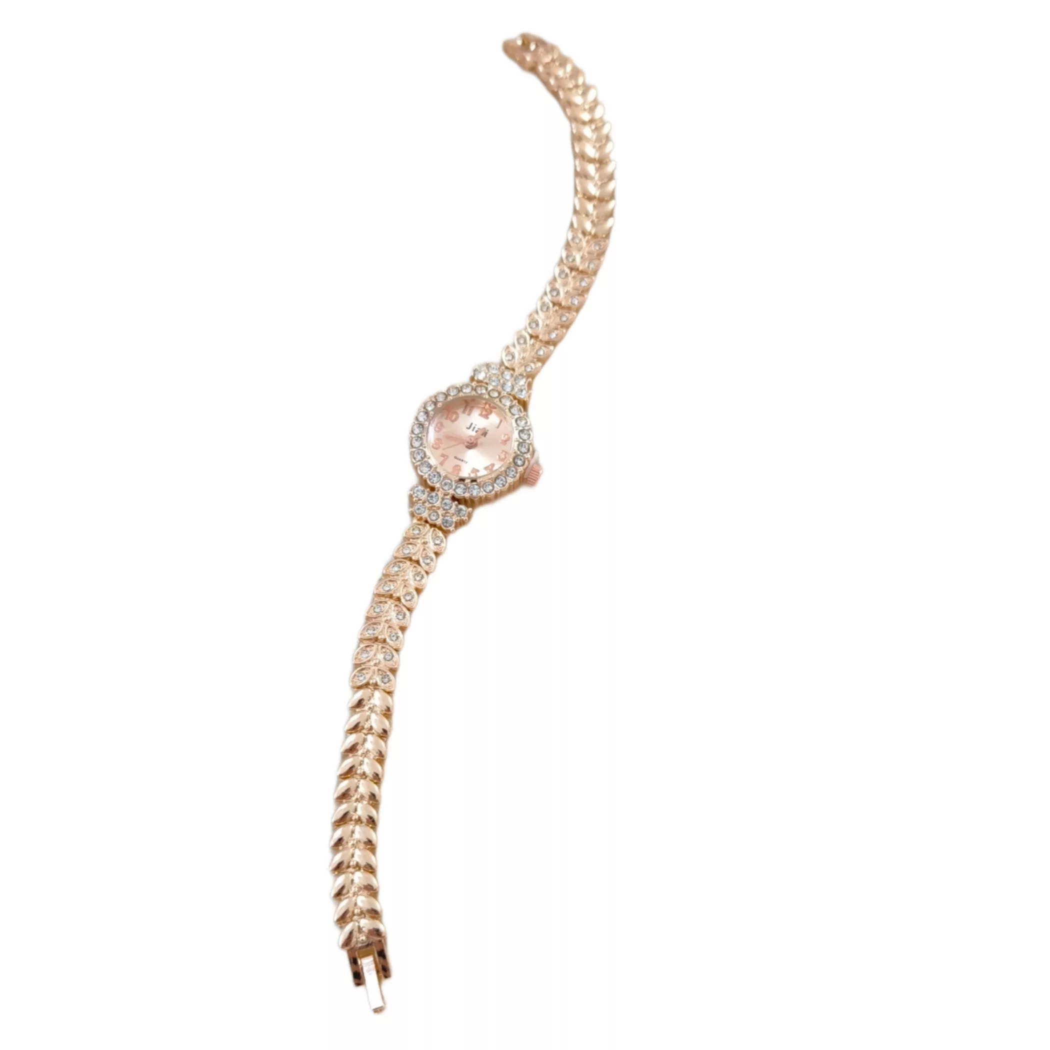 ساعت مچی عقربه ای زنانه جیالی مدل بند نگین دار گندمی
