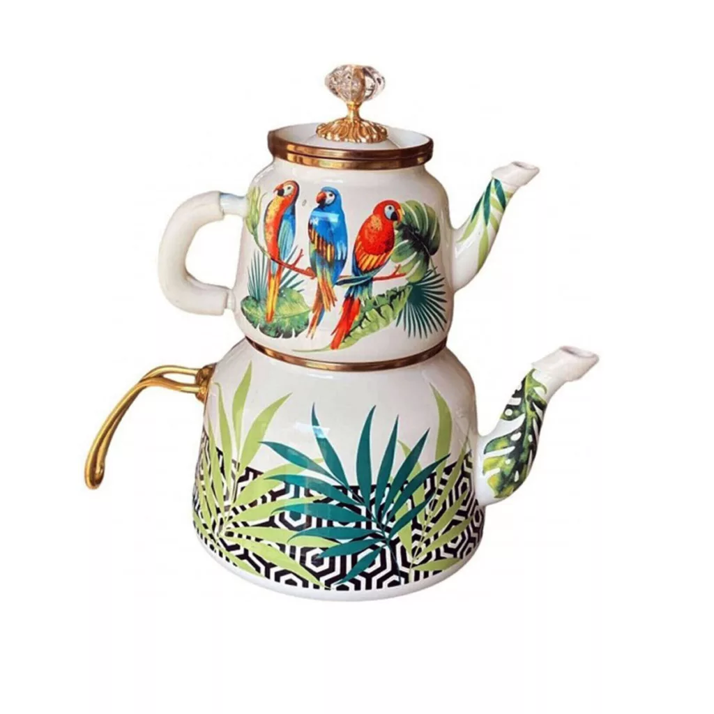 ست کتری و قوری مدل گل و طوطی