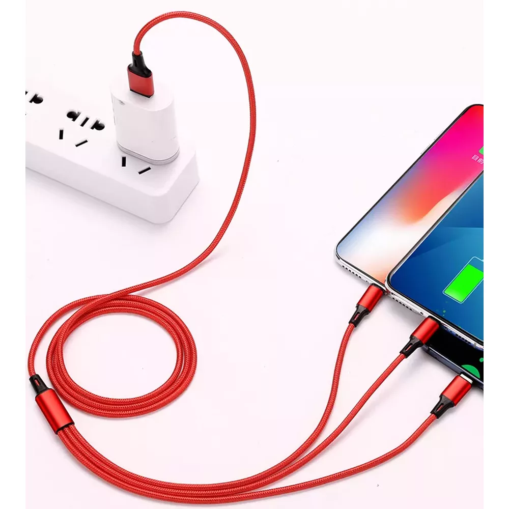 کابل تبدیل USB به لایتنینگ/microUSB/USB-C مدل 001 طول یک 1.1 متر
