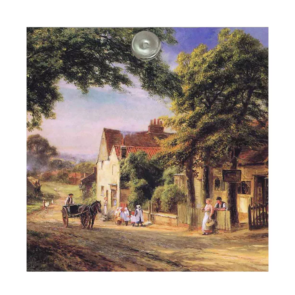 آینه آرایشی جیبی طرح نقاشی روستا و کلبه و گاری مدل A168