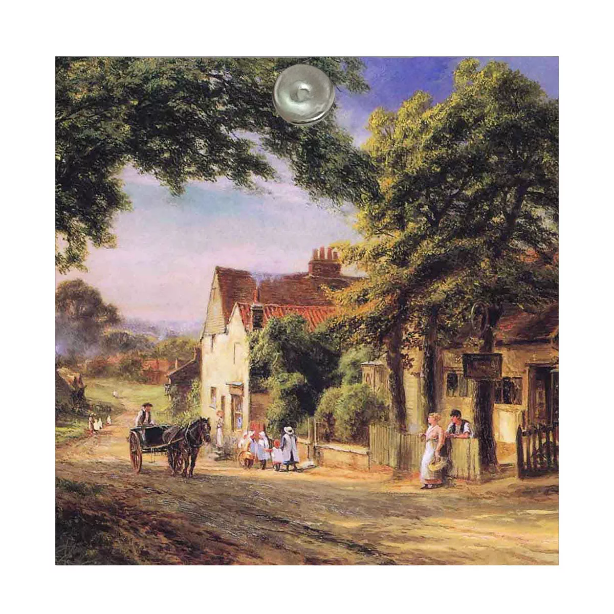 آینه آرایشی جیبی طرح نقاشی روستا و کلبه و گاری مدل A168