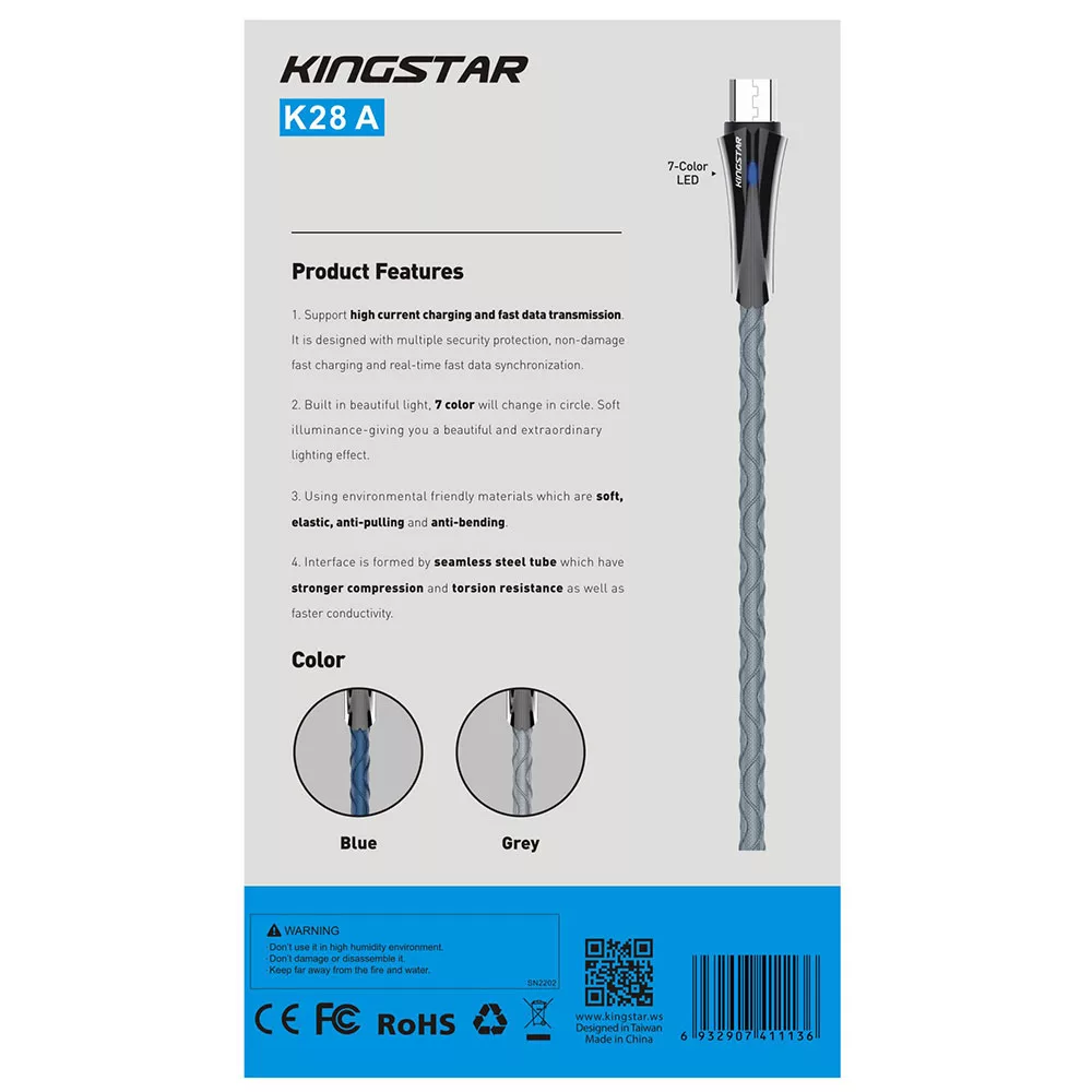 کابل تبدیل USB به microUSB کینگ استار مدل K28A طول 1 متر