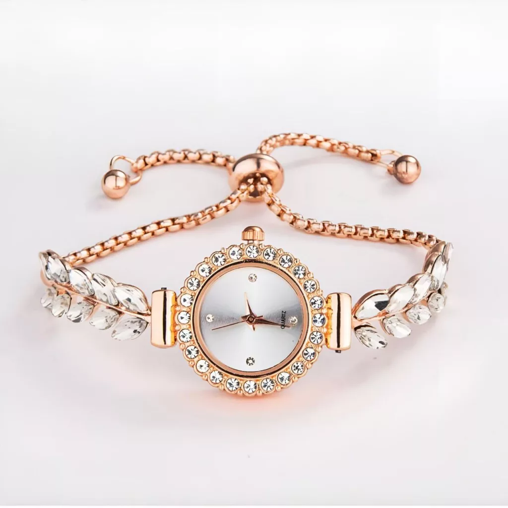 ساعت مچی عقربه ای زنانه مدل نگینی بند کرواتی01