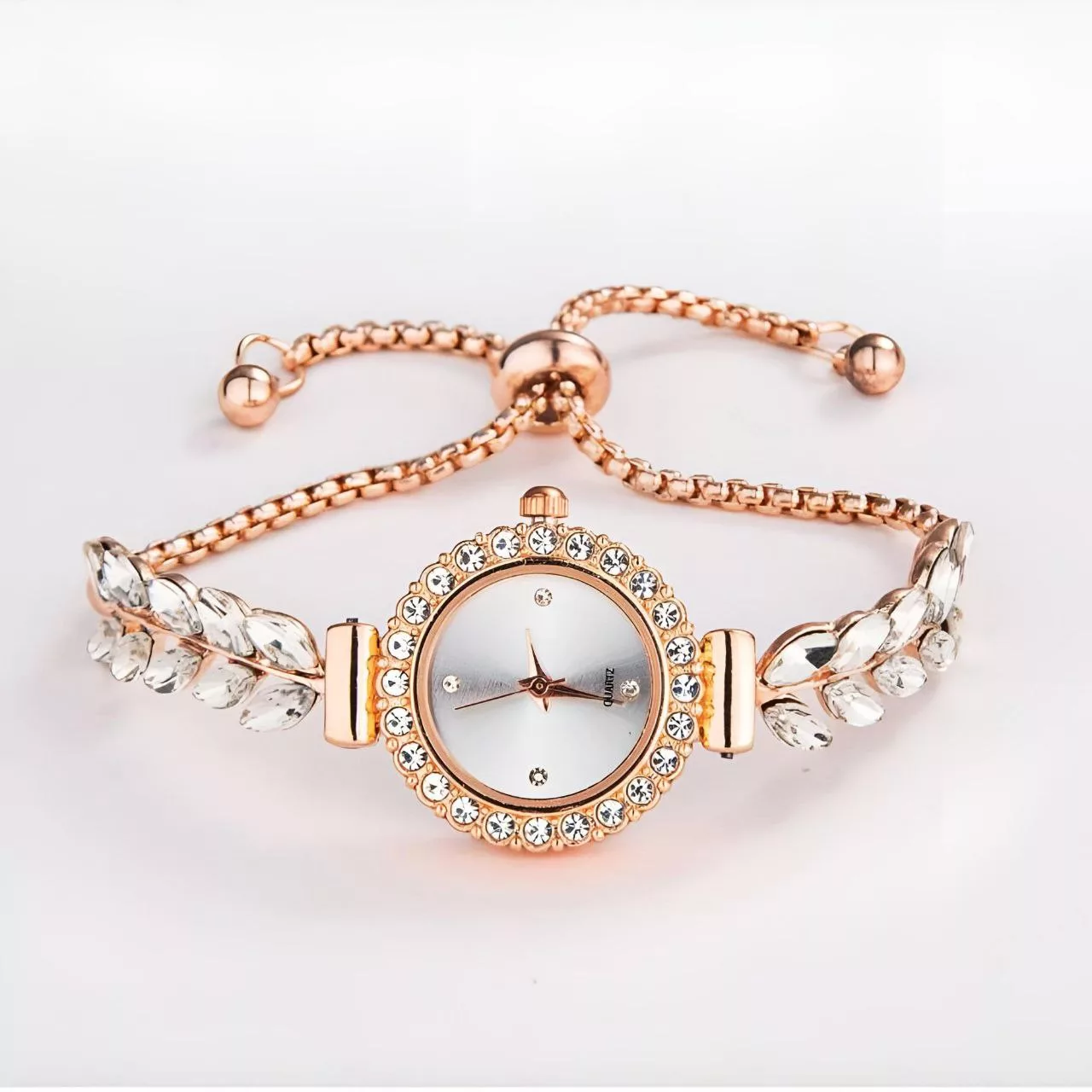 ساعت مچی عقربه ای زنانه مدل نگینی بند کرواتی01