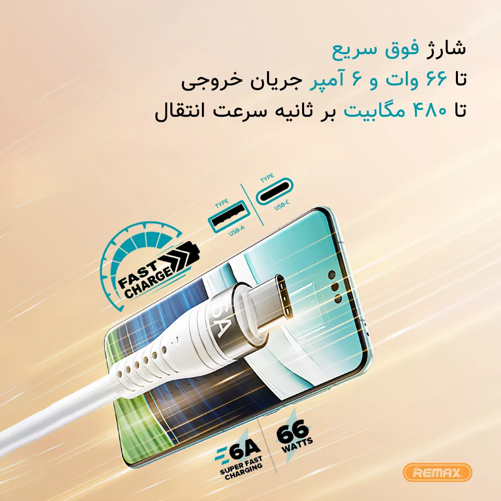 کابل تبدیل USB به USB-C ریمکس مدل RC-C138 A-C طول 1.2 متر