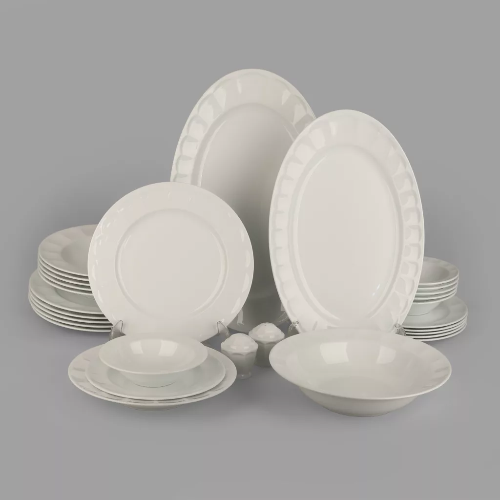 سرویس غذاخوری 29 پارچه 6 نفر چینی زرین ایران مدل نئوکلاسیک سفید درجه 3