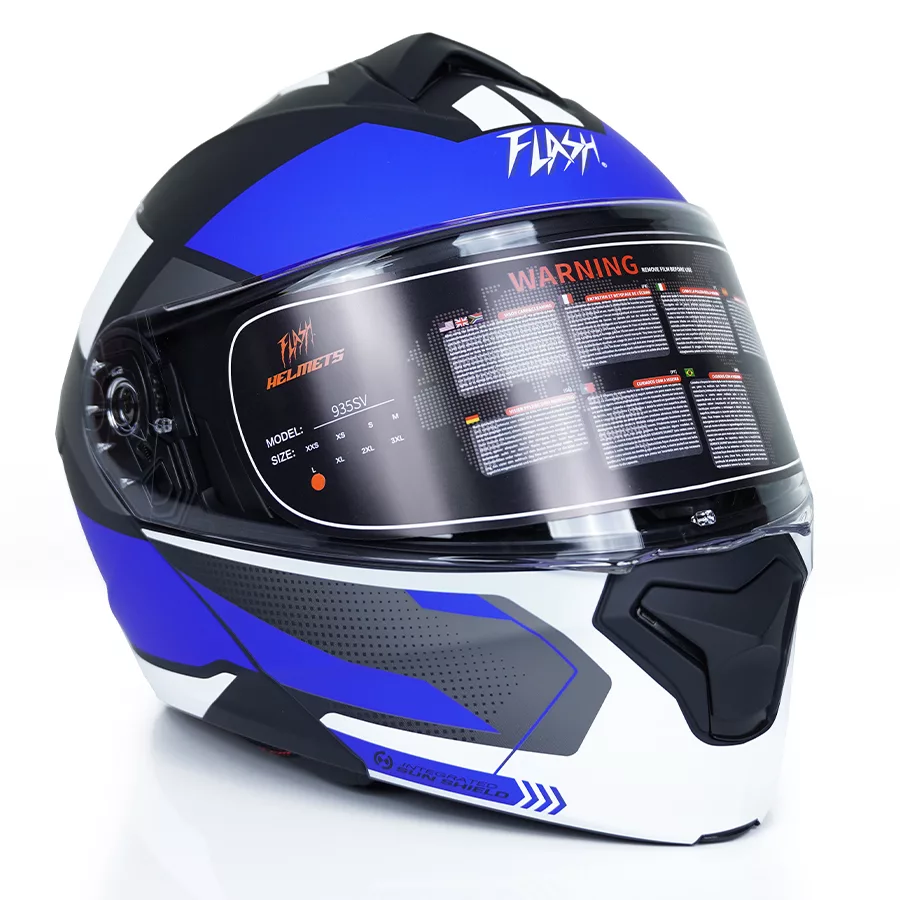 کلاه کاسکت فک متحرک فلش مدل 935sv white/blue