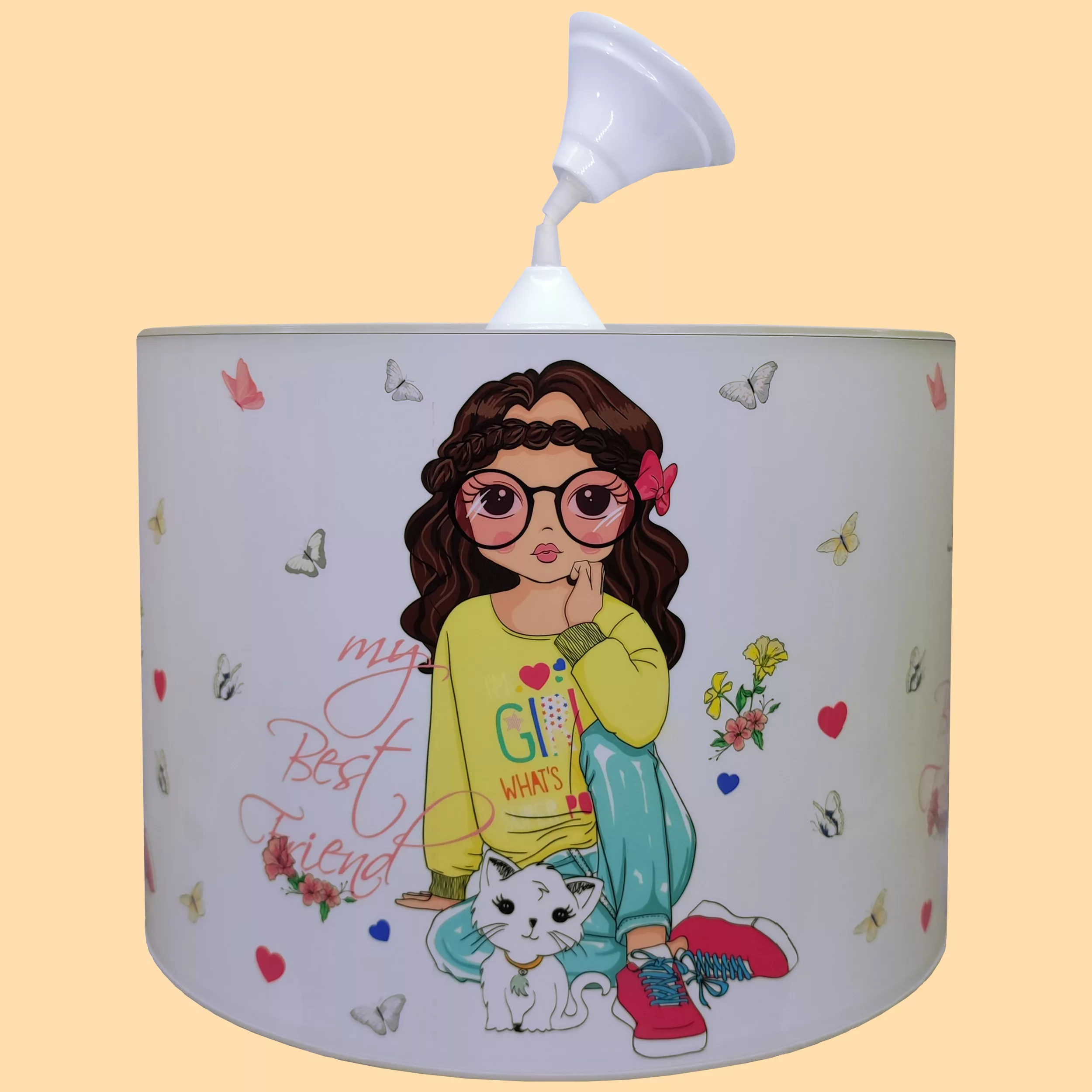 لوستر اتاق کودک مدل دختر و گربه و پروانه