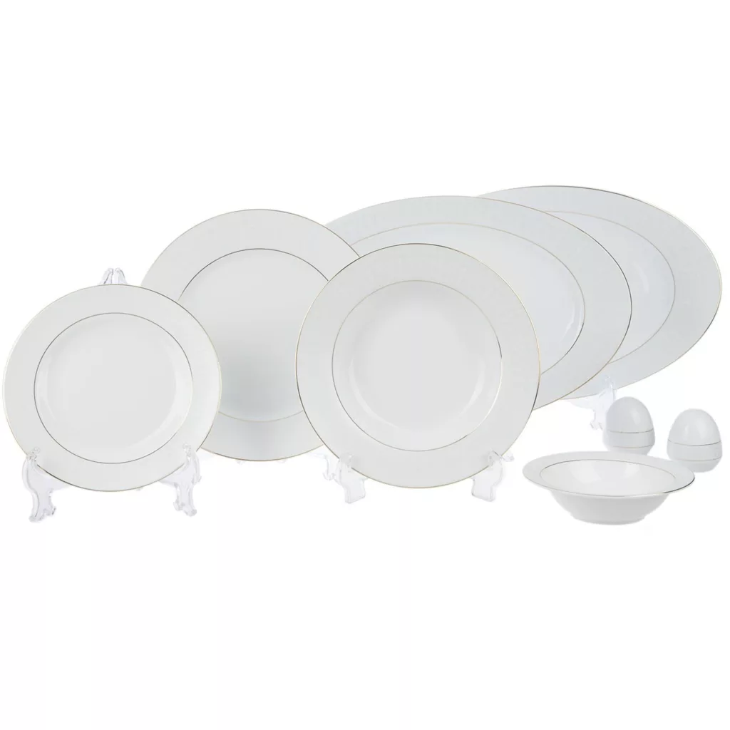 سرویس غذاخوری 28 پارچه 6 نفر چینی زرین ایران مدل ایتالیا اف سپید صدف درجه عالی