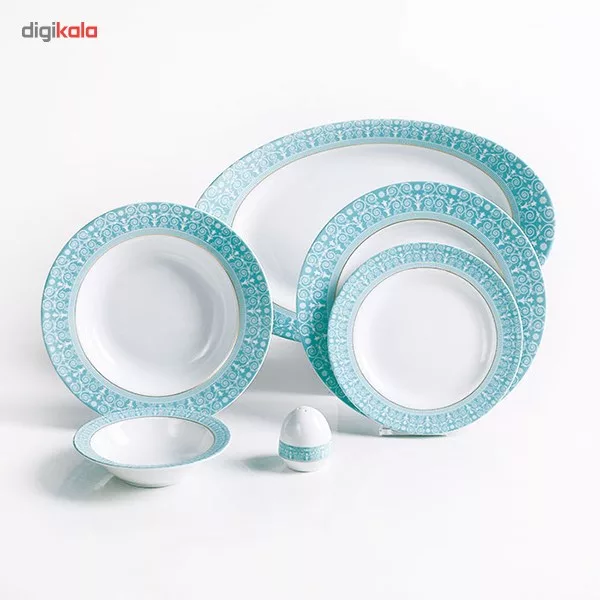 سرویس غذاخوری 28 پارچه 6 نفر چینی زرین ایران مدل ایتالیا اف سپید صدف درجه عالی