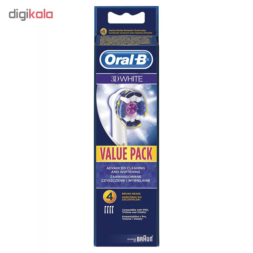 سری یدک مسواک برقی اورال-بی مدل 3D White بسته 4 عددی