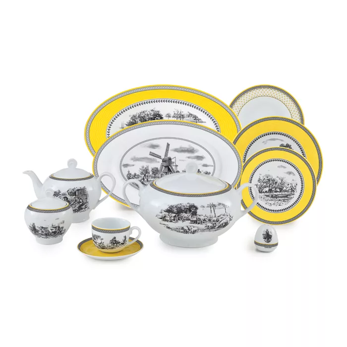 سرویس غذاخوری 102 پارچه چینی زرین ایران سری ایتالیا اف مدل ویلیج درجه عالی