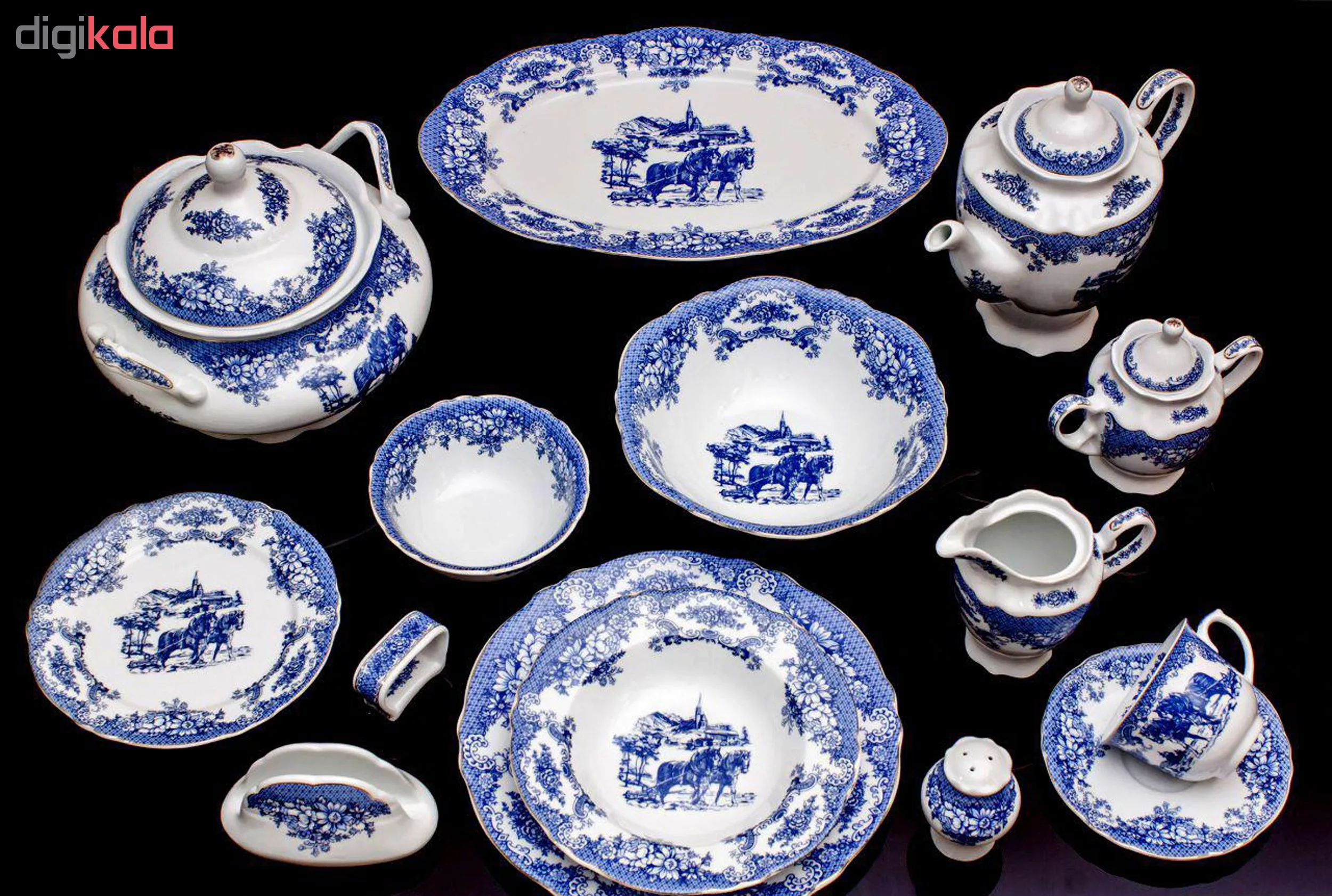 سرویس غذاخوری 102 پارچه چینی پردیس مدل الگانس طرح ویلیج 808