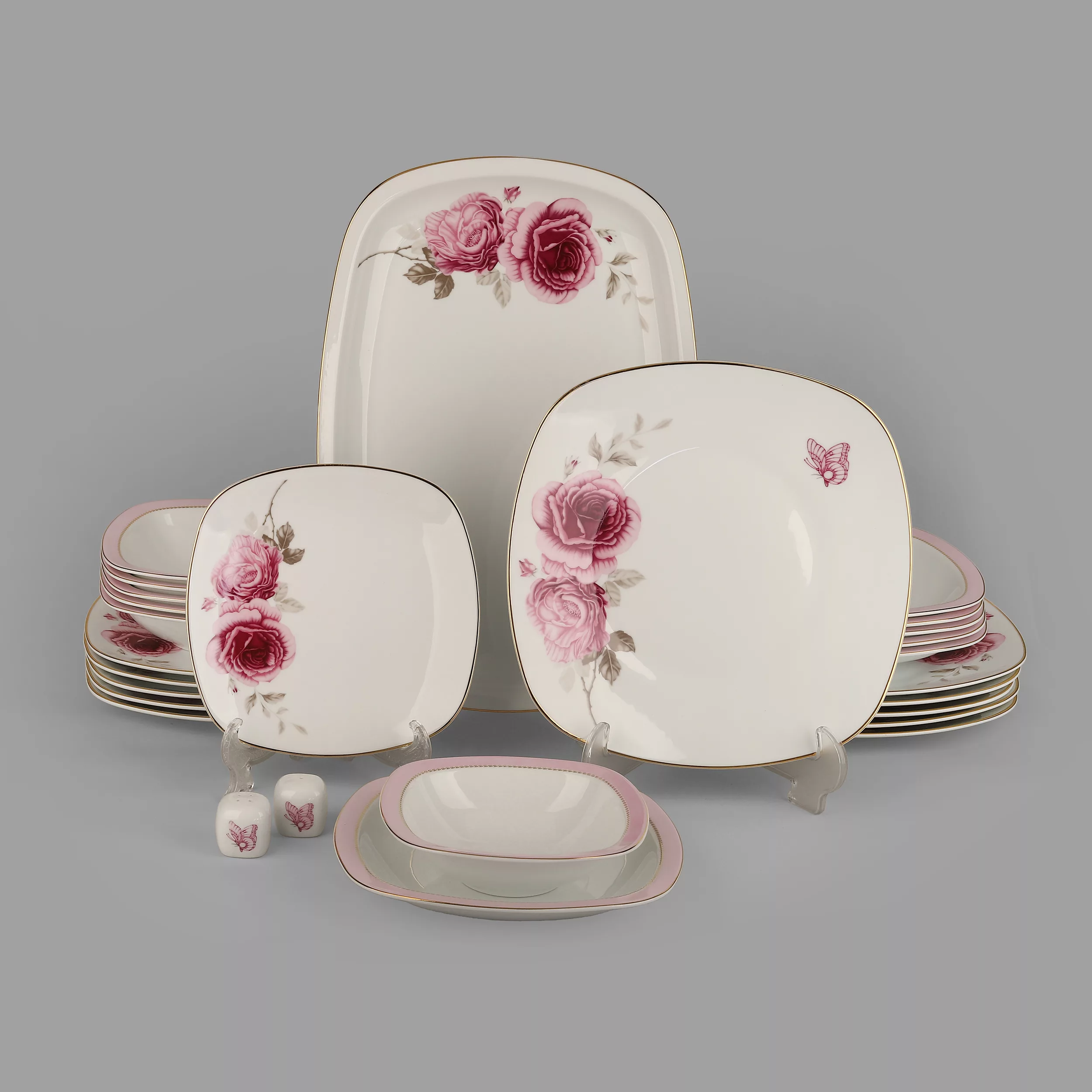 سرویس غذاخوری 27 پارچه 6 نفر چینی زرین ایران مدل رزفلاور سری کواترو درجه عالی