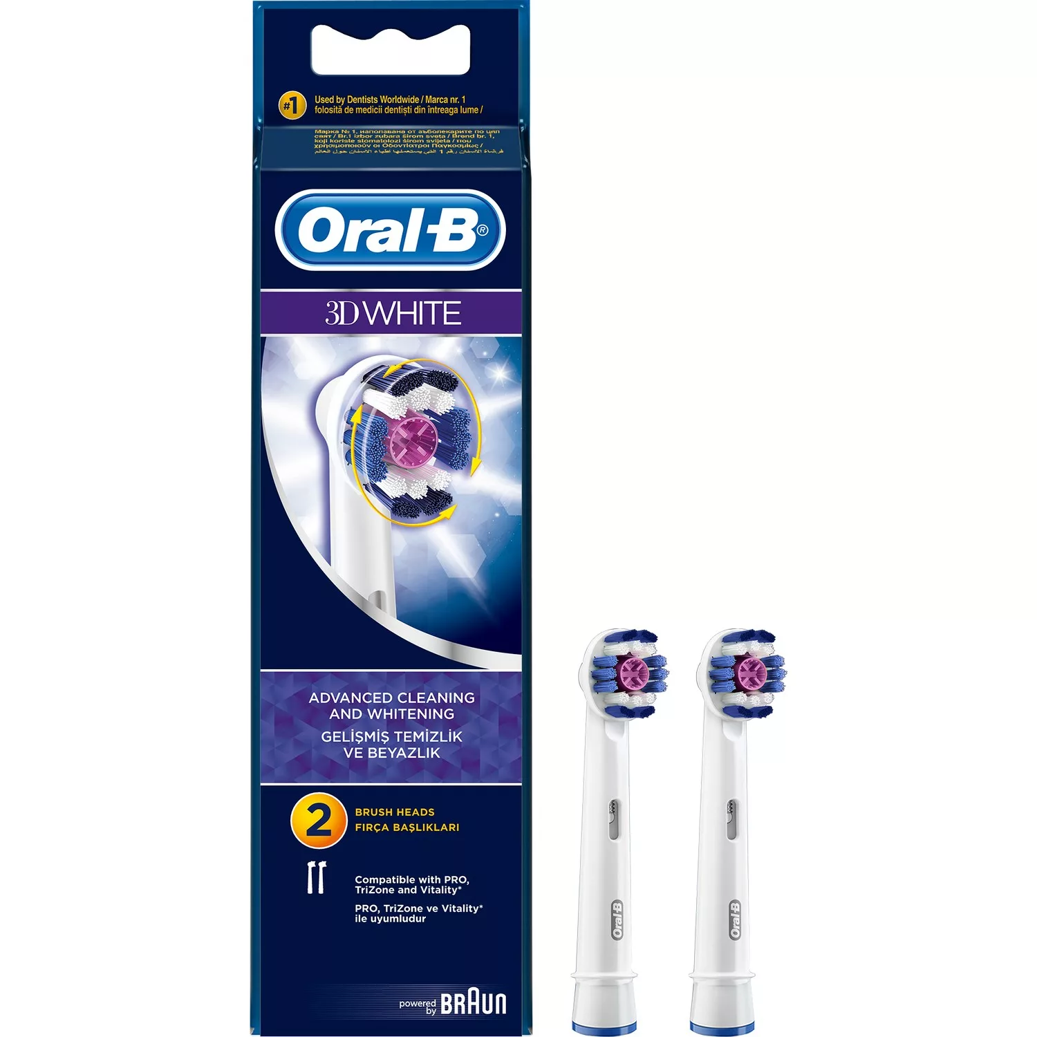 سری یدک مسواک برقی اورال-بی مدل Brush Heads 3D White بسته 2 عددی