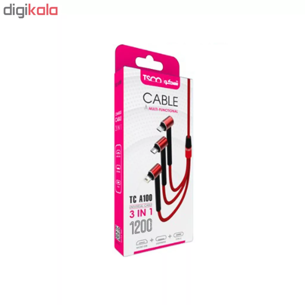 کابل تبدیل USB به MicroUSB/Lightning/USB-C تسکو مدل TC A100 طول 1.2 متر