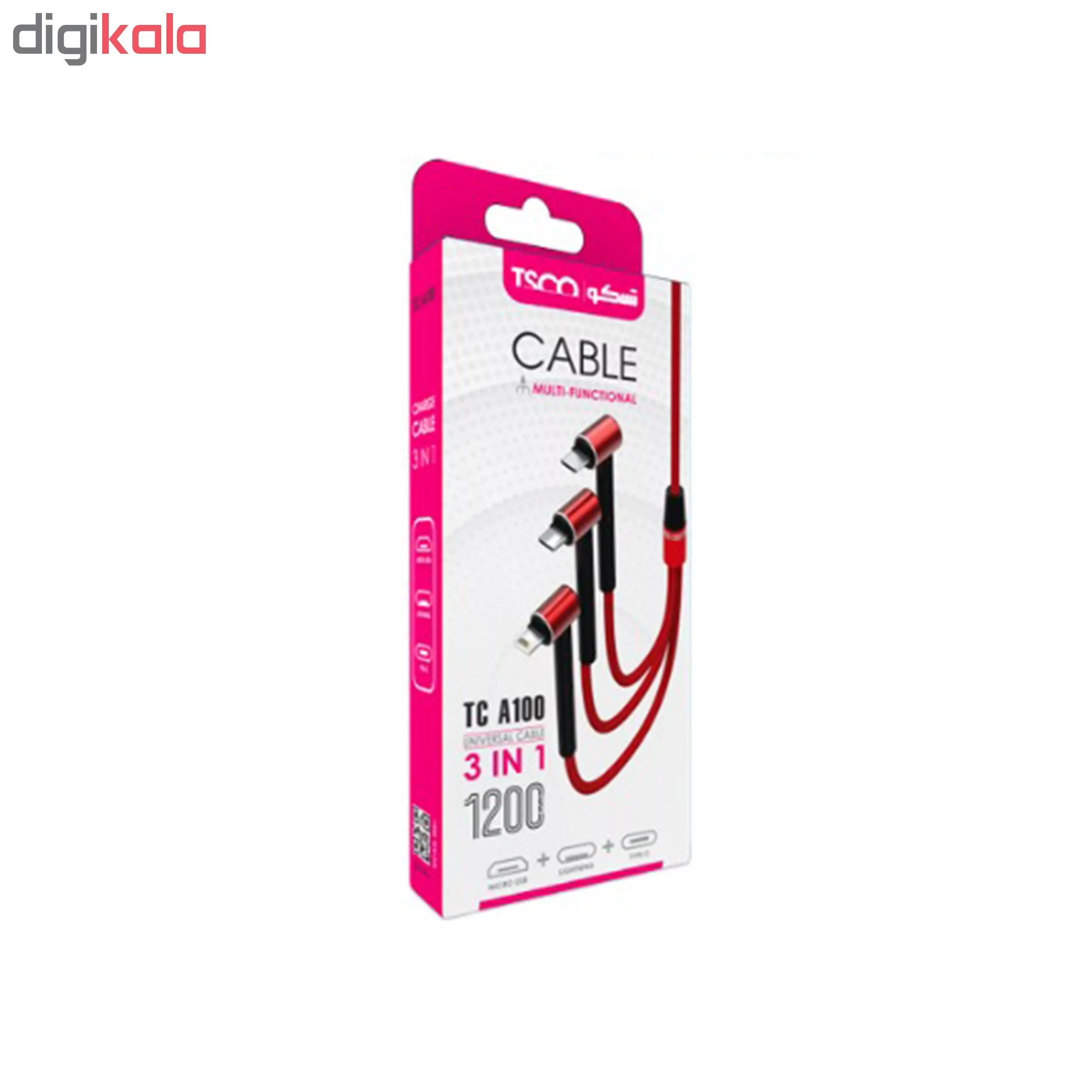 کابل تبدیل USB به MicroUSB/Lightning/USB-C تسکو مدل TC A100 طول 1.2 متر