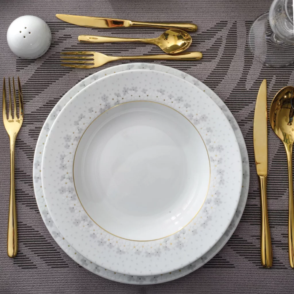 سرویس غذاخوری 28 پارچه 6 نفر چینی زرین ایران مدل ایتالیا اف برایدال درجه یک