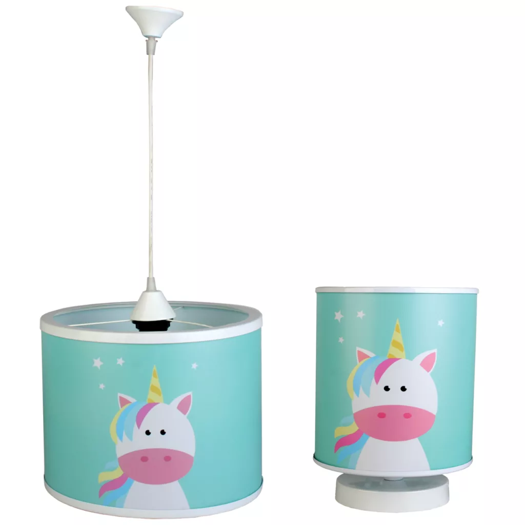 چراغ آویز کودک مدل تک شاخ به همراه چراغ رومیزی