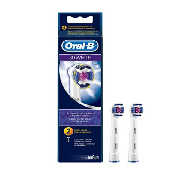 سری یدک مسواک برقی اورال-بی مدل Brush Heads 3D White بسته 2 عددی
