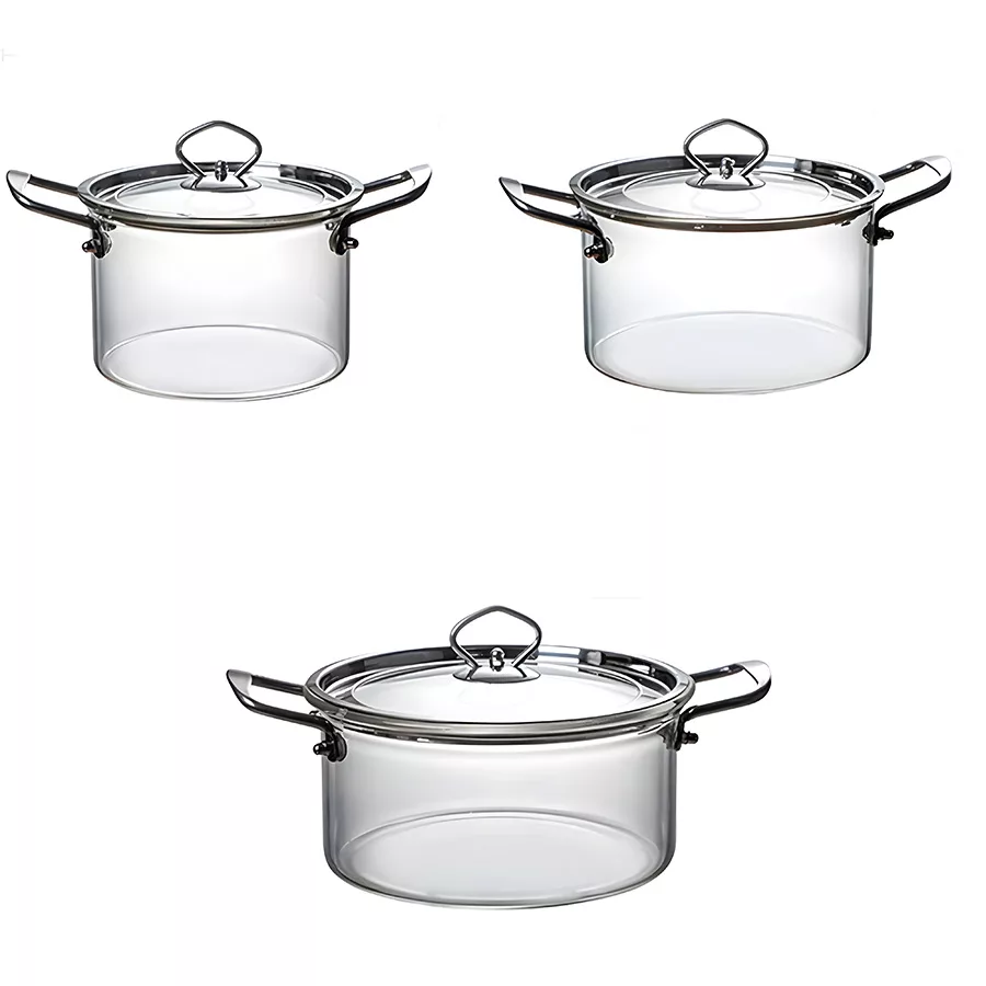 سرویس قابلمه شیشه ای 3 پارچه مدل دسته استیل N33،N34،N35