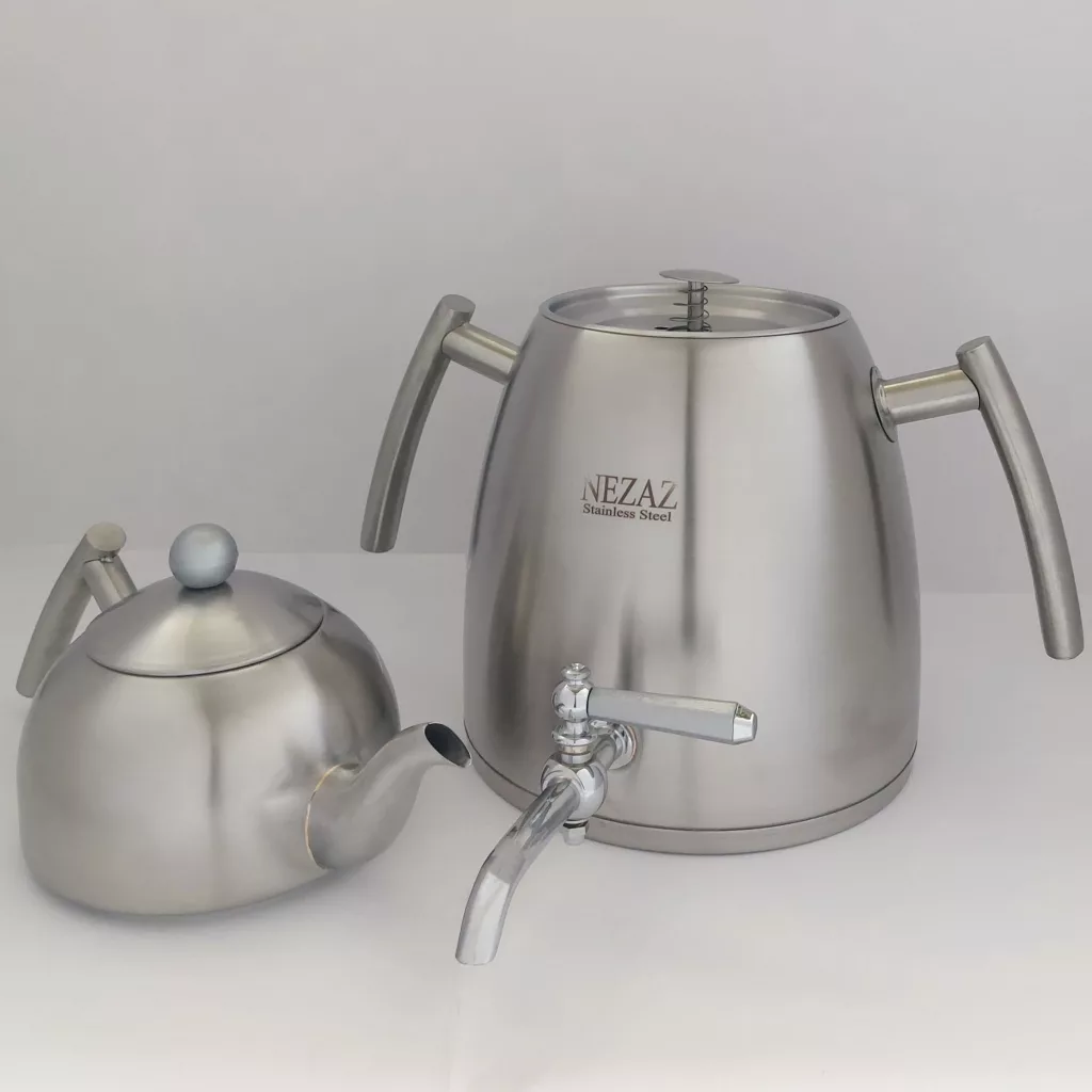 ست کتری و قوری نزاز مدل هرمی تمام استیل