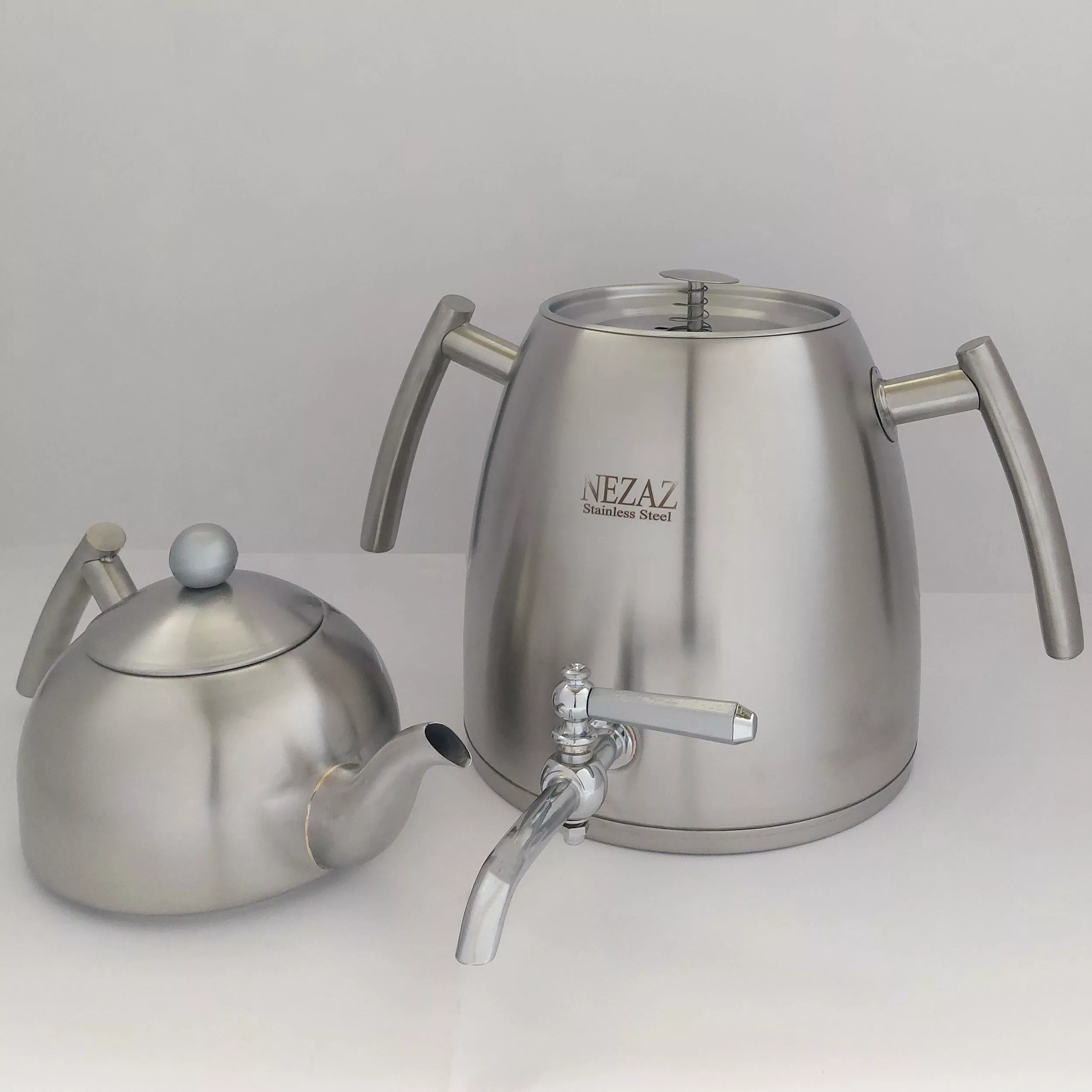 ست کتری و قوری نزاز مدل هرمی تمام استیل