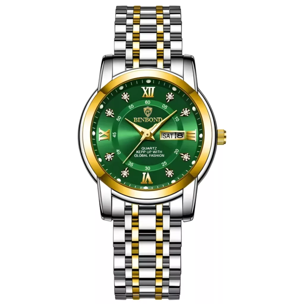 ساعت مچی عقربه‌ای کوارتز زنانه بین باند مدل لوکس کلاسیک دی دیت بند طرح بافت قفل مخفی کد ۸