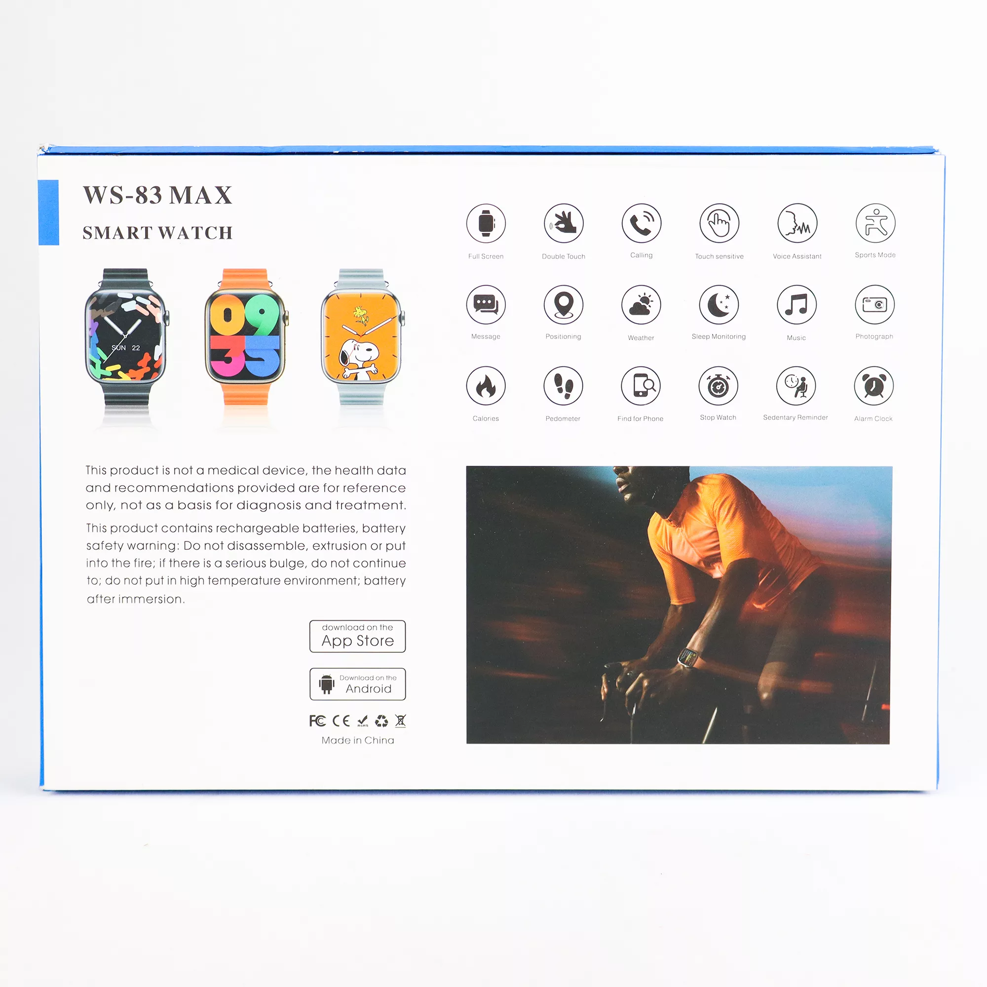 ساعت هوشمند دبلیو اِس مدل WS-83 MAX دارای قابلیت های صفحه نمایش رنگی، صفحه نمایش لمسی، کنترل موسیقی (Music Player)، کنترل سطح اکسیژن خون، قابلیت مکالمه مستقیم، قابلیت تغییر طرح ساعت یا تم بند سیلیکون