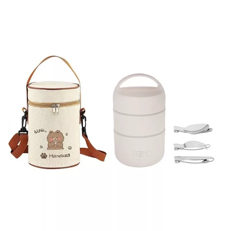 ظرف سفری مدل دو طبقه به همراه ست قاشق و کیف