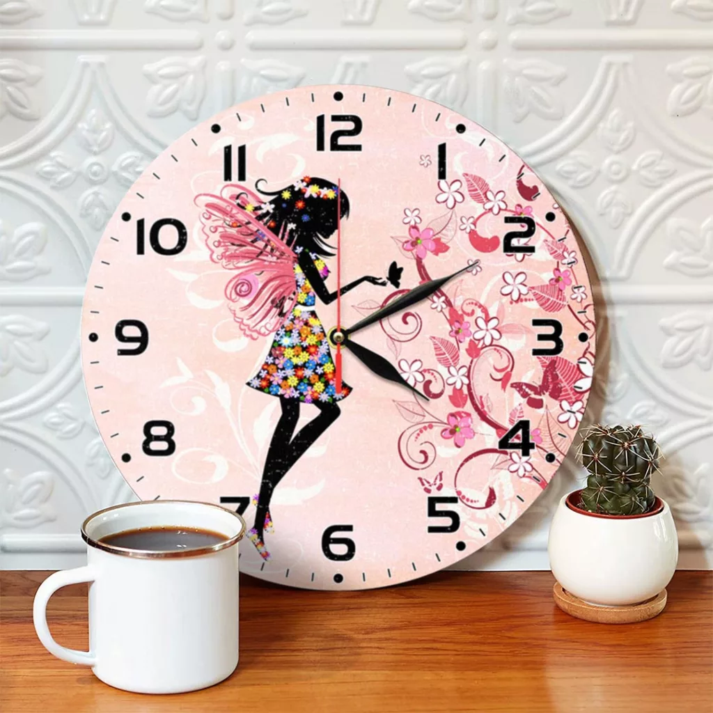 ساعت دیواری طرح پری و گل و پروانه کد 1334