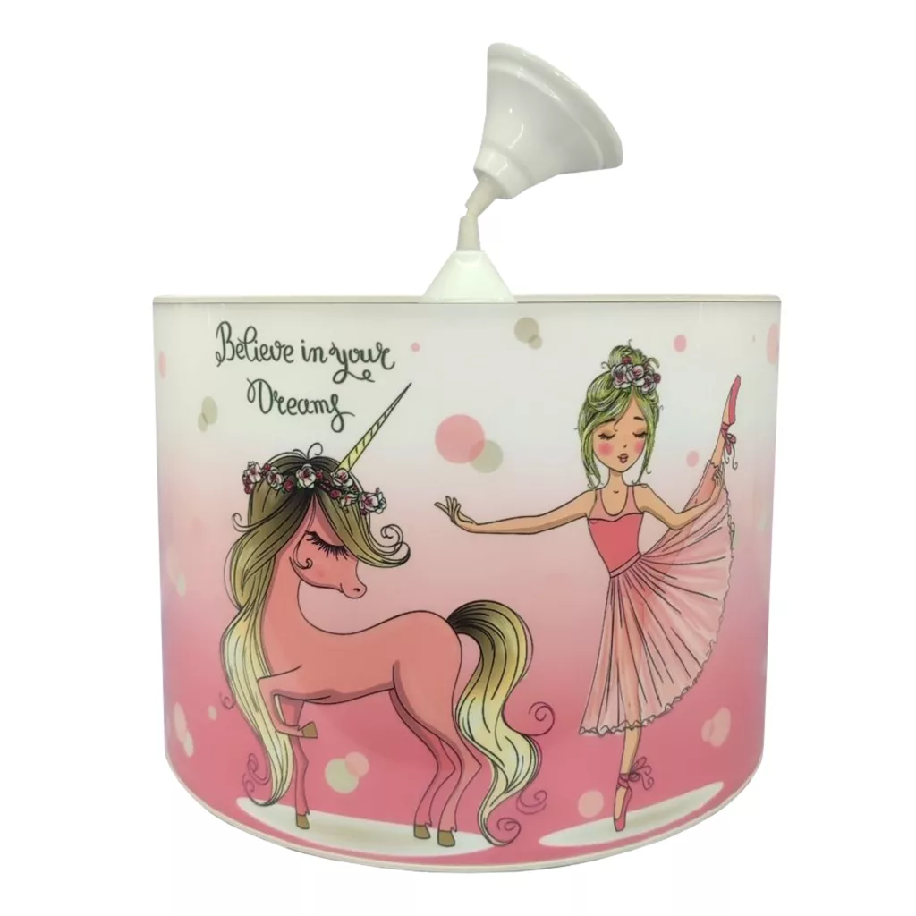 لوستر اتاق کودک مدل دختر بالرین و اسب تک شاخ صورتی