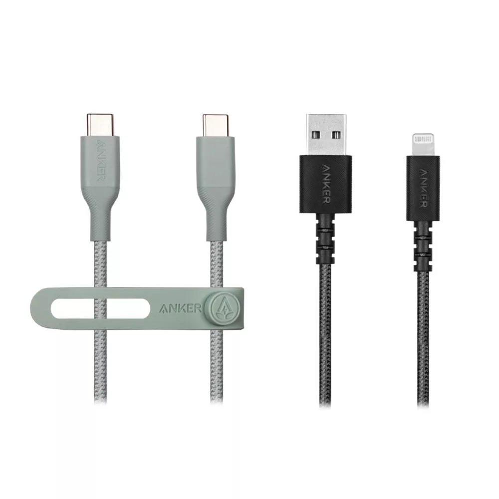 کابل USB-C انکر مدل A80F6H61 طول 1.8 متر به همراه کابل USB-A به لایتنینگ انکر مدل A8012H12 طول 0.9 متر