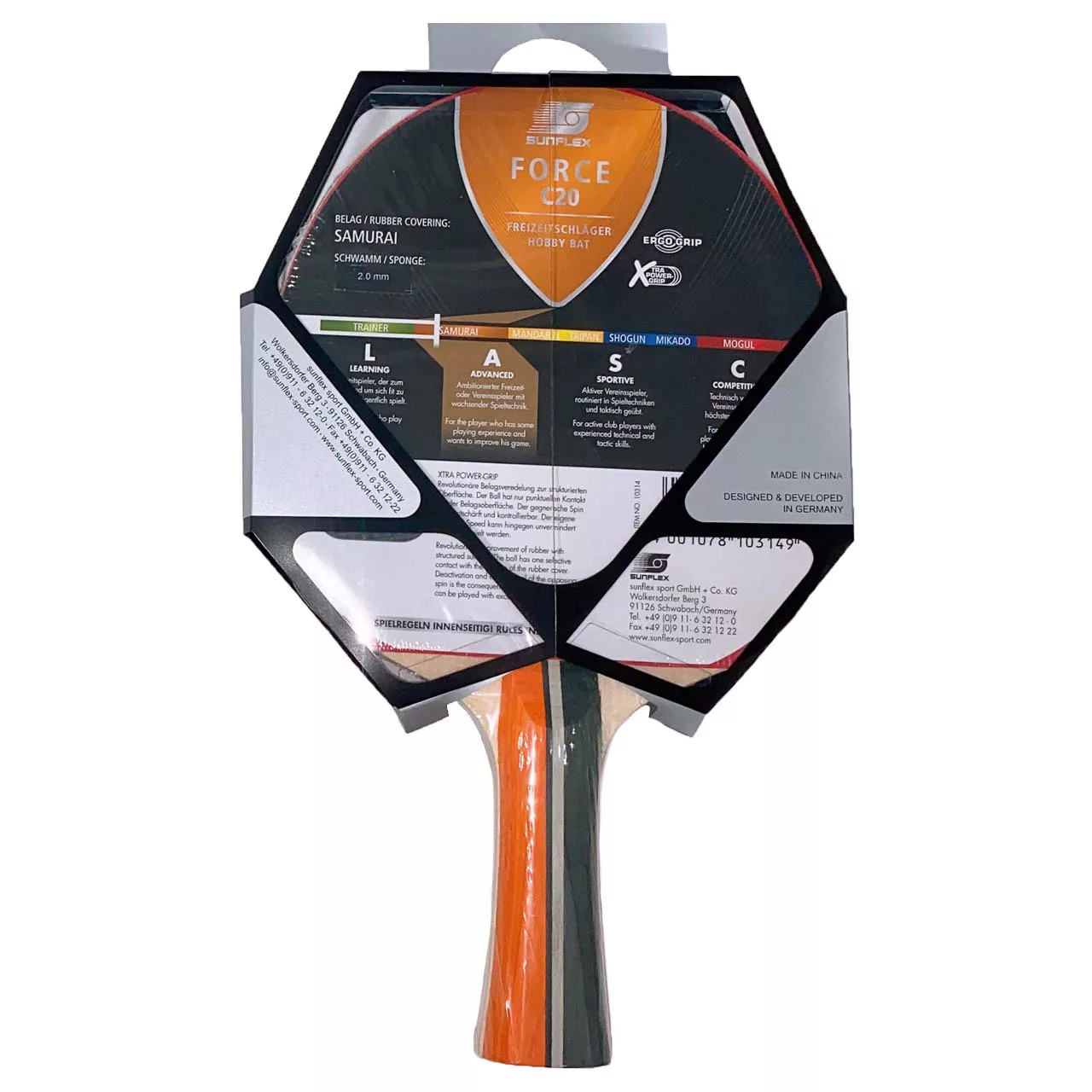 راکت پینگ پنگ سان فلکس مدل FORCE C20 Level 550