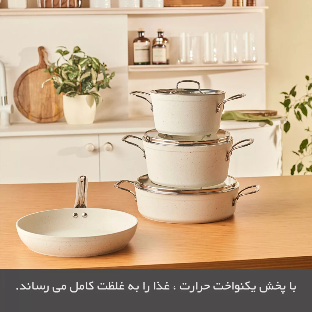 سرویس قابلمه و تابه گرانیت 7 پارچه کاراجا مدل Biogranit White Stone