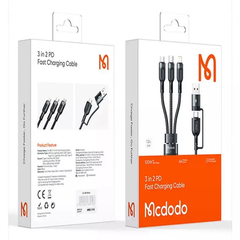 کابل تبدیل USB/USB-C به MicoUSB/ USB-C / لایتنینگ مک دودو مدل CA-8800 100W PD طول 1.2 متر