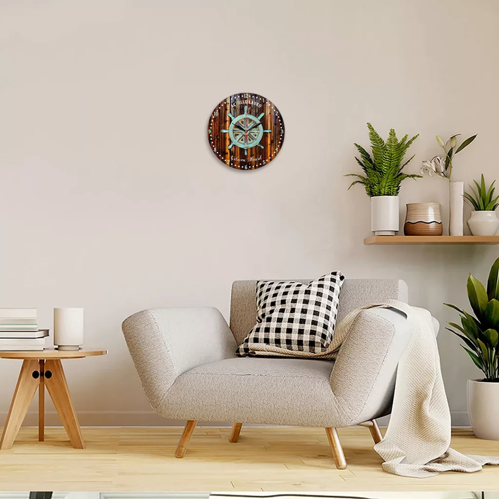 ساعت دیواری طرح سکان کشتی و چوب کد 1188