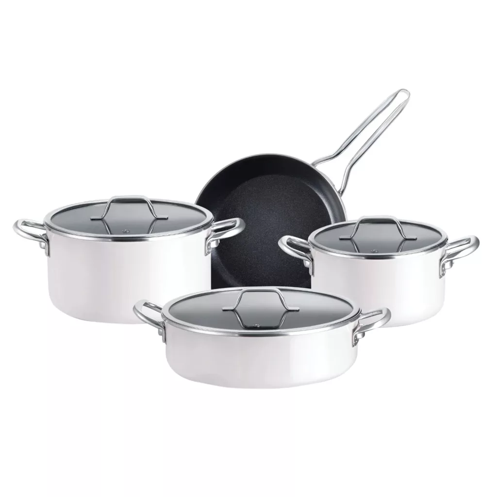 سرویس قابلمه و تابه لعابی 7 پارچه مادام کوکو مدل Titanyum