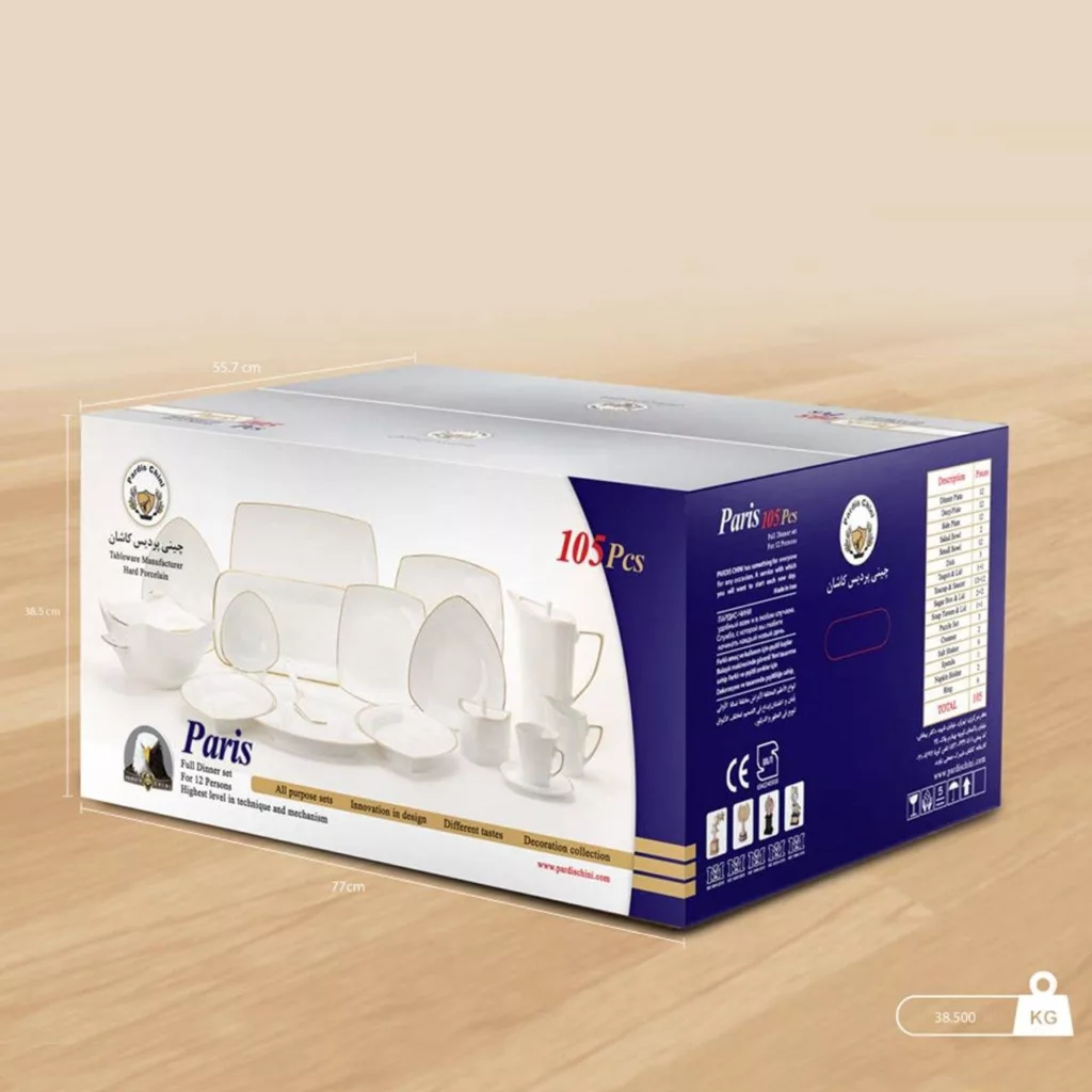 سرویس غذاخوری 105 پارچه چینی پردیس کاشان سری پاریس مدل هیرام 456 B