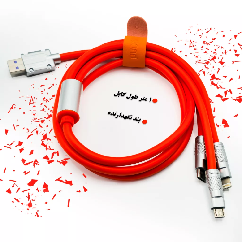 کابل تبدیل USB به MicroUSB , USB-C و لایتنینگ بیاند مدل BUCLM-591RB CHARGE PLUS طول 1 متر