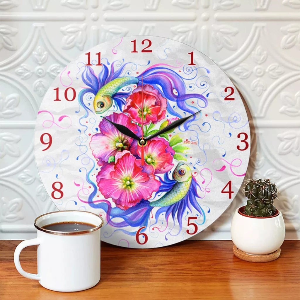 ساعت دیواری طرح ماهی و گل کد 1007