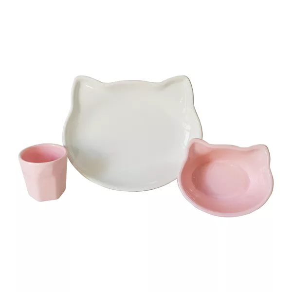سرویس غذاخوری کودک 3 پارچه تک نفره مدل گربه