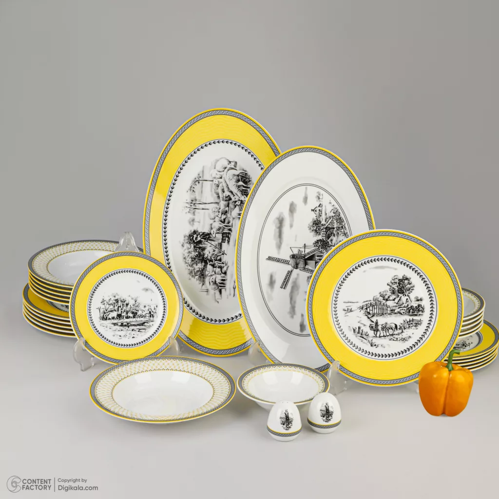 سرویس غذاخوری 28 پارچه 6 نفر چینی زرین ایران مدل ایتالیا اف Village 2 درجه یک